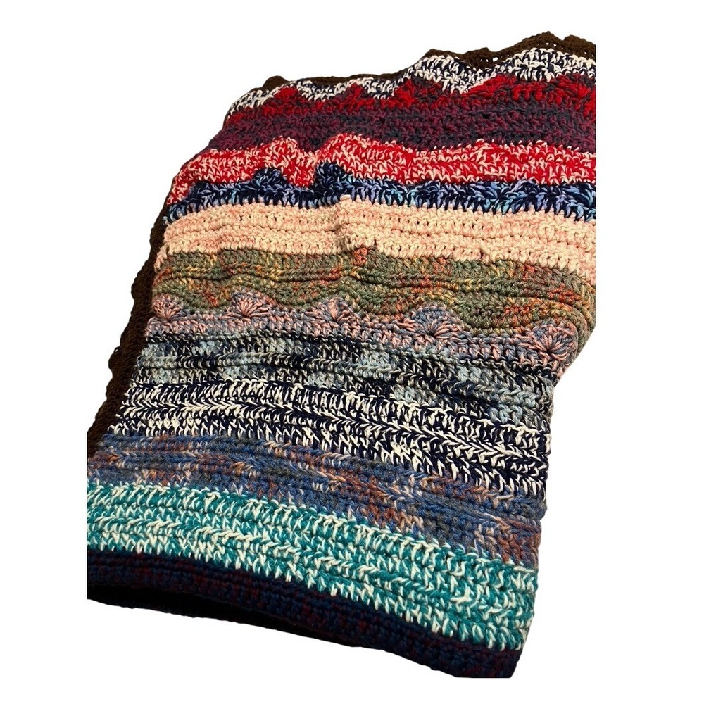 Handmade Crochet Afghan Blanket 30x60 Multi-Color Striped Boho Cottagecore